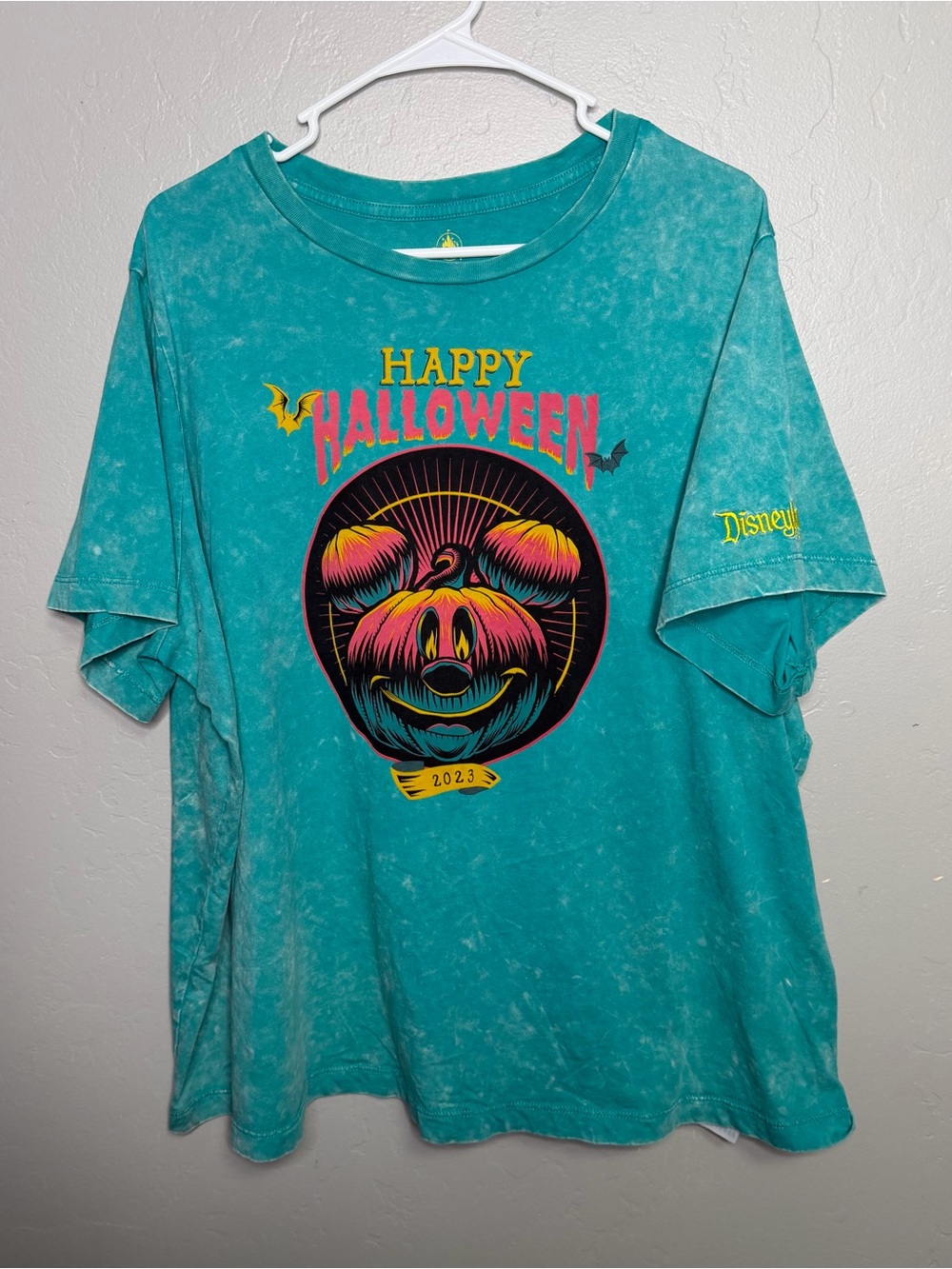 Disney Parks Happy Halloween 2023 Mickey Mouse Jack O Lantern Teal T Shirt 1X